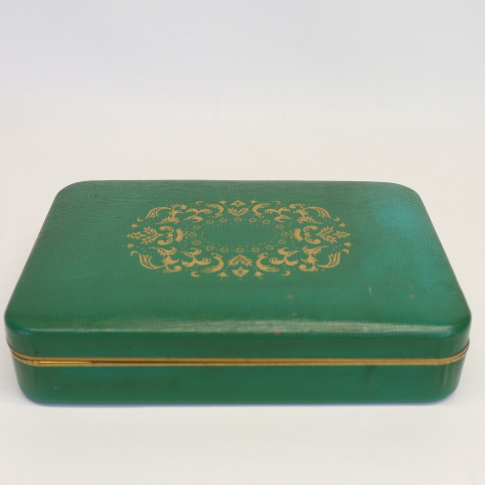 Farrington Vintage Jewelry Box Green Texol Gold Filigree Mid Century Trinket